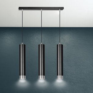 Lampada a sospensione Kibo in acciaio nero con finiture cromate