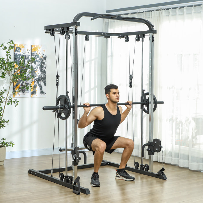 Smith Machine Multiestación de Musculación Máquina Multifunción de Musculación con Soporte para Sentadillas y Barra para Pesas para Entrenamiento Fitness en Hogar Negro