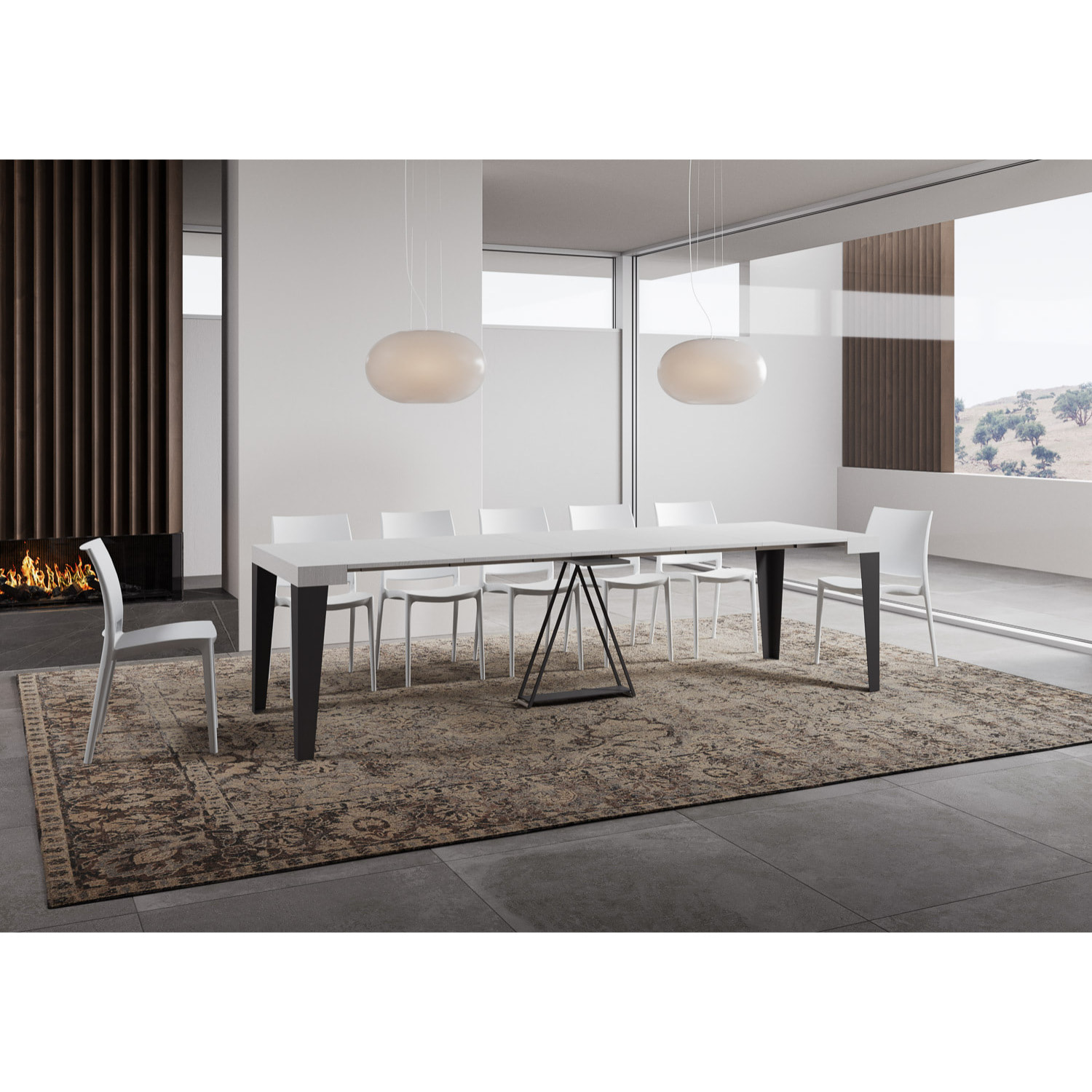 Consola extensible 90x40/300 cm Algo fresno blanco estructura antracita