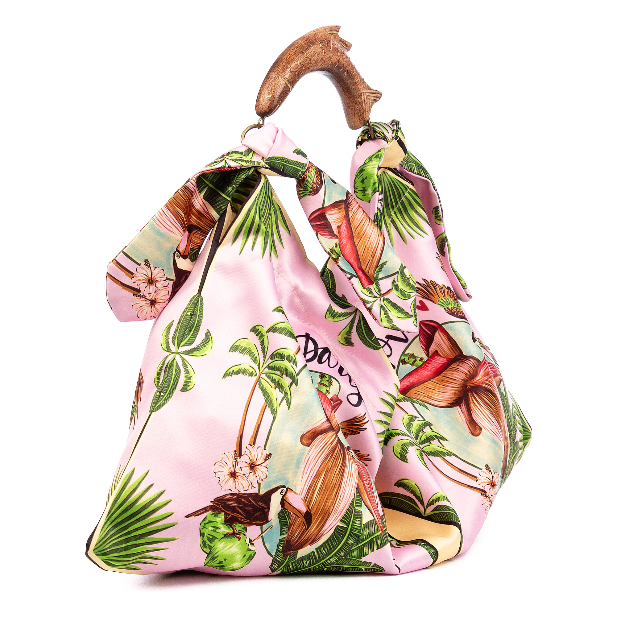 Bereguardo Bolso de hombro Mujer. Fabricado en tejido suave estampado con tintes naturales con asa de madera.