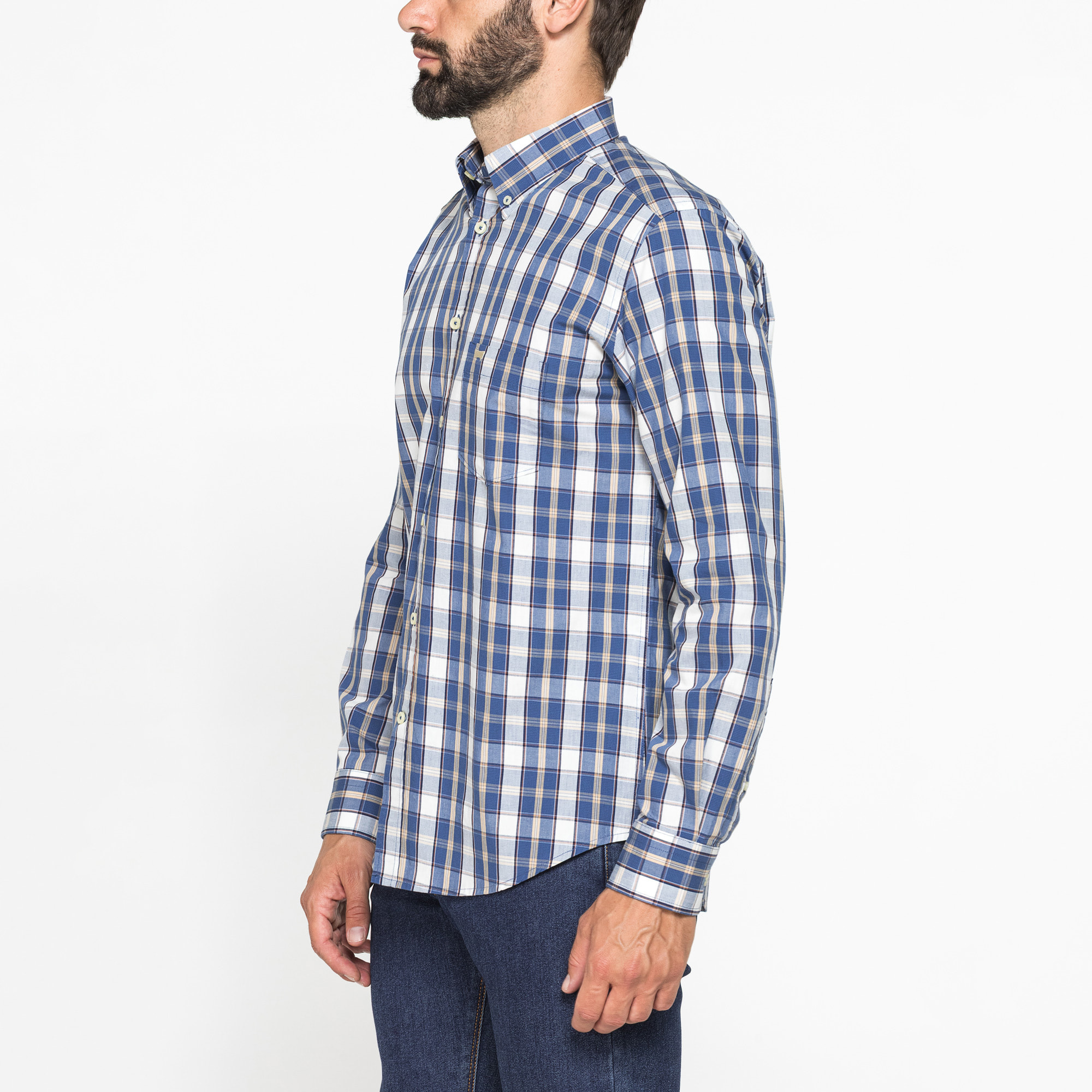 CAMICIA FANTASIA TINTO FILO CON COLLO BUTTON-DOWN