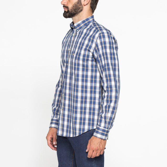 CAMICIA FANTASIA TINTO FILO CON COLLO BUTTON-DOWN