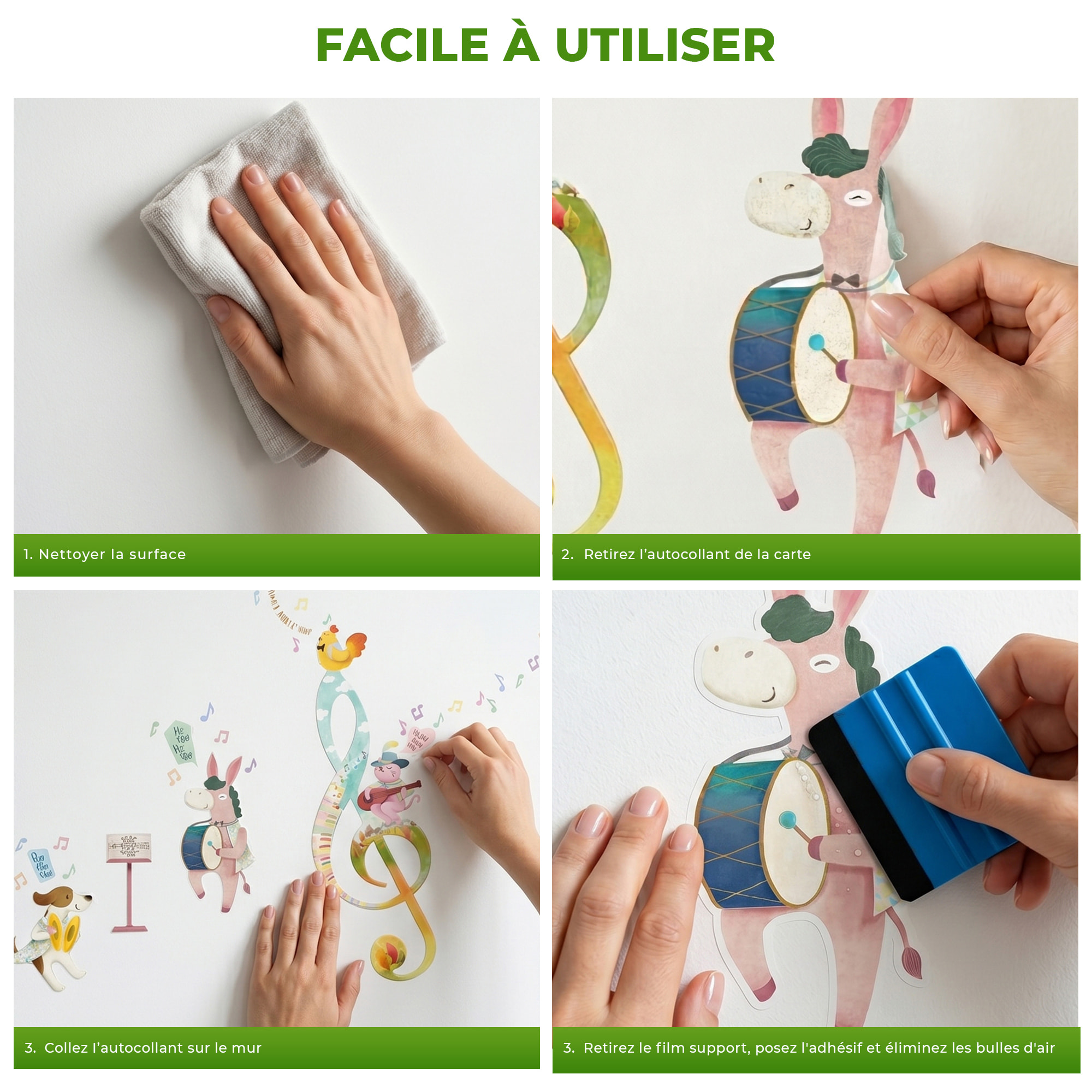 Stickers Muraux décoration adhésifs animaux musiciens d'un conte de fées