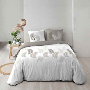 Parure de lit 3 pièces motif feuillages housse + taies - Naturel