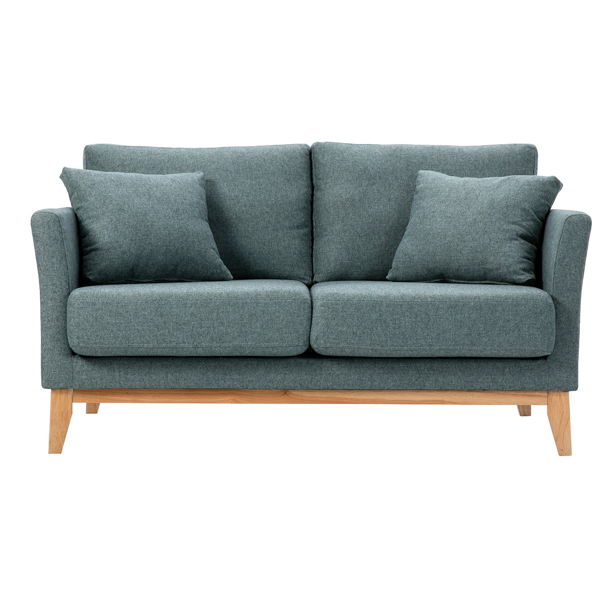 Canapé scandinave déhoussable 2 places en tissu vert de gris et bois clair OSLO