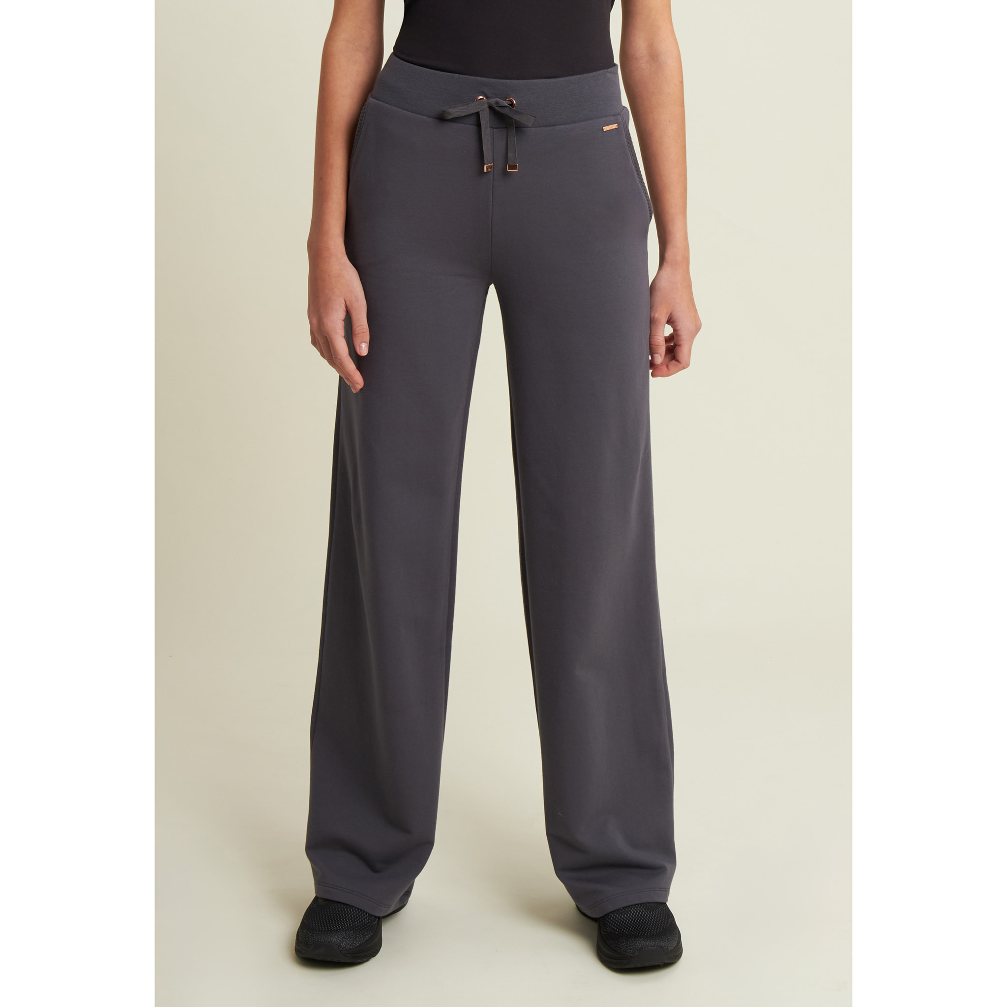 Pantaloni donna wide leg con dettagli micro-trecce