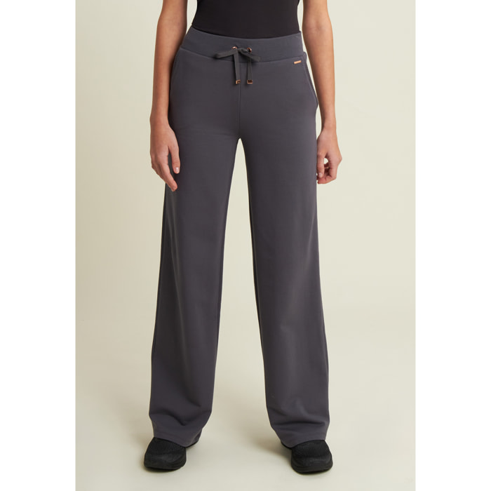 Pantaloni donna wide leg con dettagli micro-trecce