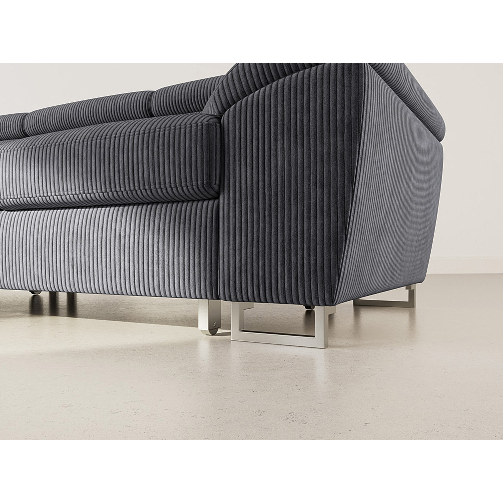 Baoji - Canapé d'angle gauche 5 places convertible avec têtières et coffre en velours côtelé - Gris