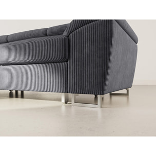 Baoji - Canapé d'angle gauche 5 places convertible avec têtières et coffre en velours côtelé - Gris