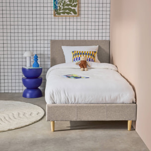 Lit avec sommier à lattes et tête de lit. finition tissu. beige. L 202 x P 96 x H 88cm