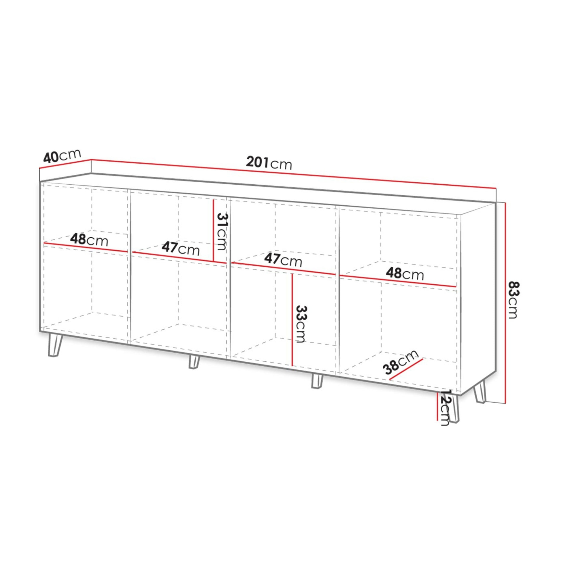 Sanna - buffet bas - 200 cm - style contemporain - Noir / Blanc