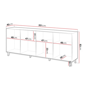 Sanna - buffet bas - 200 cm - style contemporain - Noir / Blanc