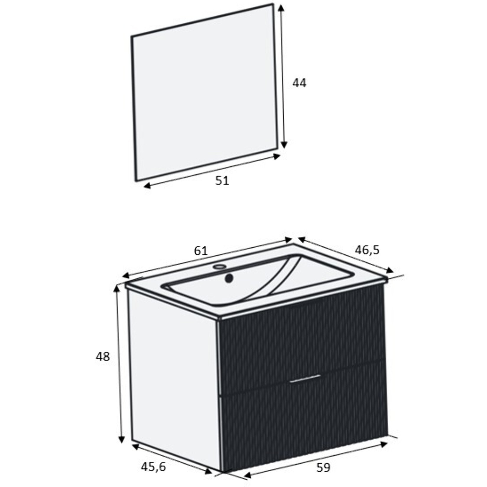 Meuble salle de bain simple vasque 60cm bois MDF ondulé