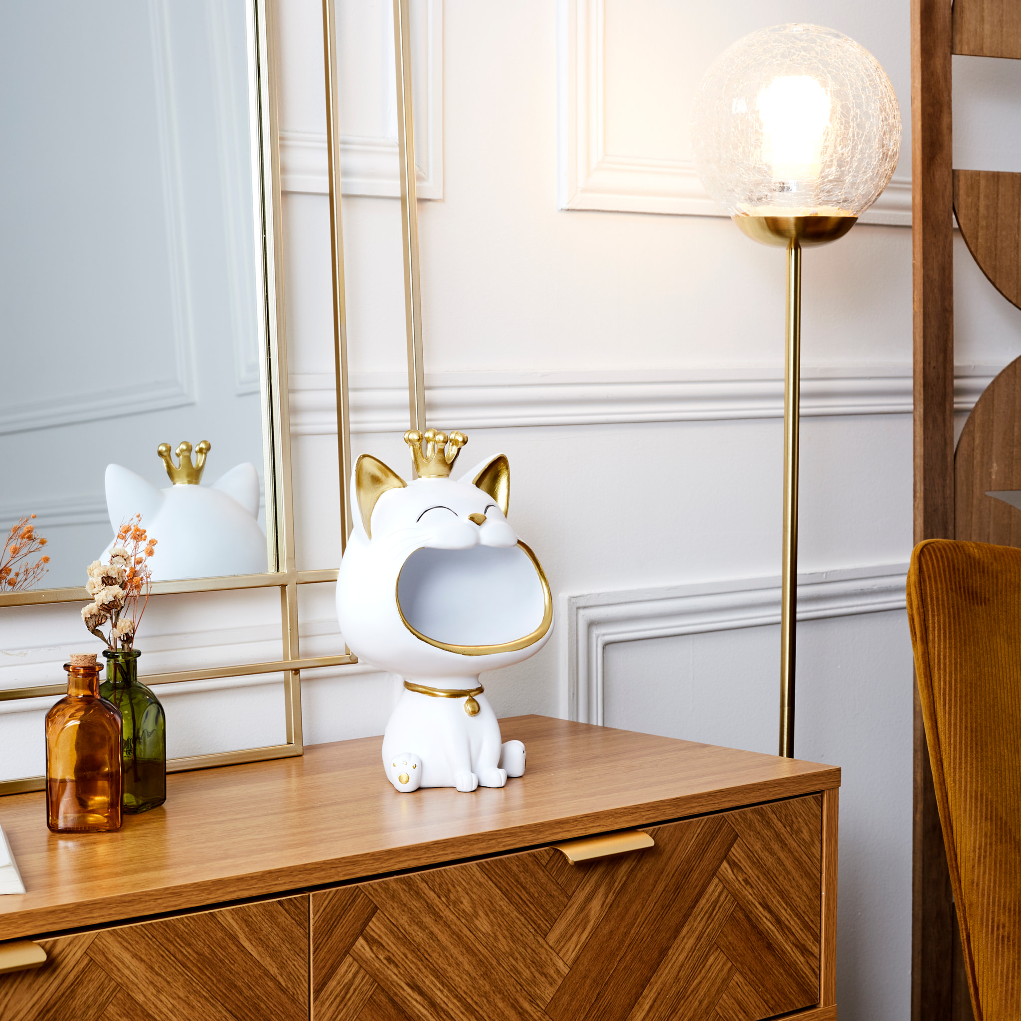 Statue Chat Blanc Vide Poche