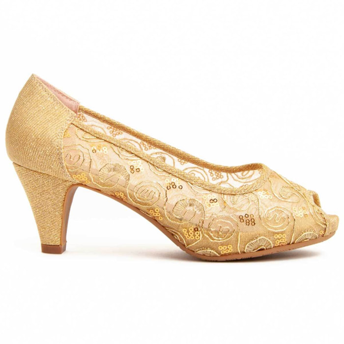 Zapato de tacón - Dorado - Altura: 6 cm