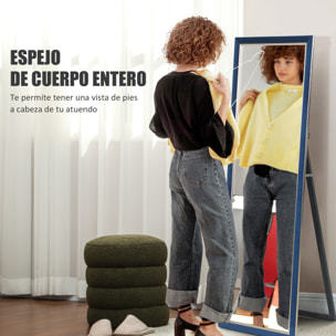 Espejo de Cuerpo Entero 150x50 cm Espejo de Pie o de Pared con Marco en Terciopelo y Soporte para Salón Dormitorio Azul