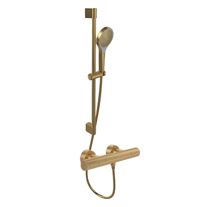 Mitigeur douche thermostatique Universal rond + Ensemble de douche Verve Showers 3 jets Or brossé