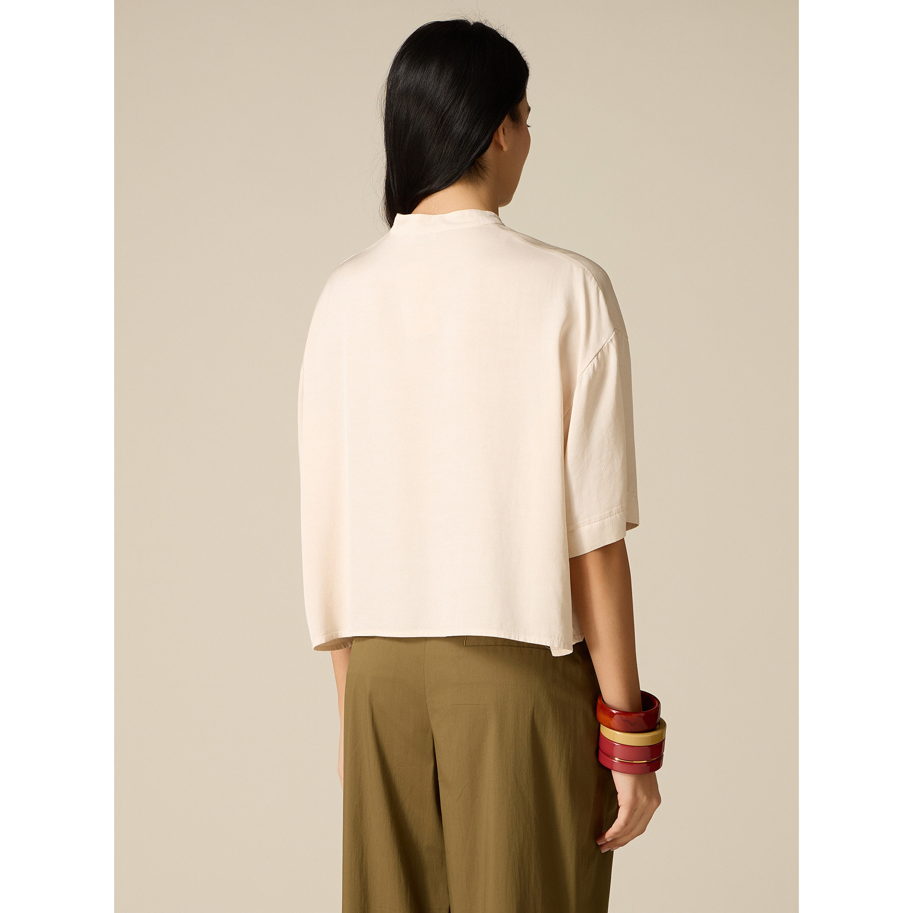 Oltre - Camicia boxy collo alla coreana - Bianco