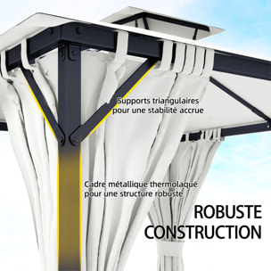 Pavillon de jardin 3x3m toit double rideaux crème