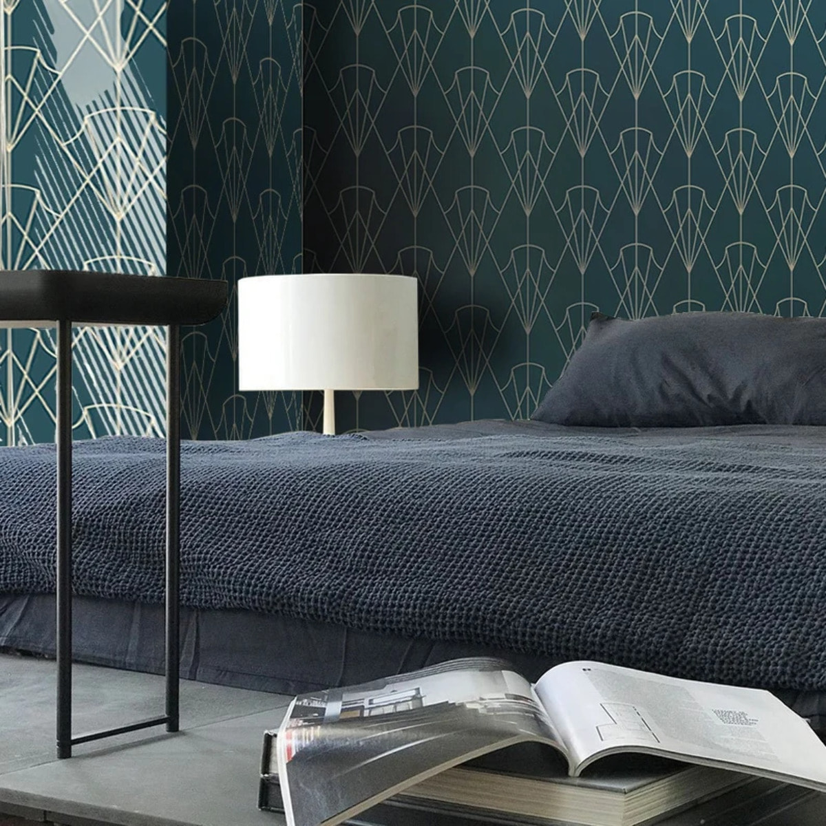 Carta da Parati Art Déco Anni 30 Verde Petrolio