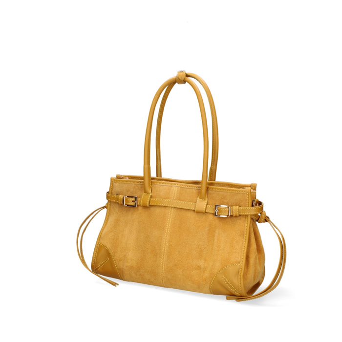 Borsa a spalla da donna Made in Italy - Modello Novara Ultra - Pelle scamosciata - 31.5 x 20.0 x 14.0 cm