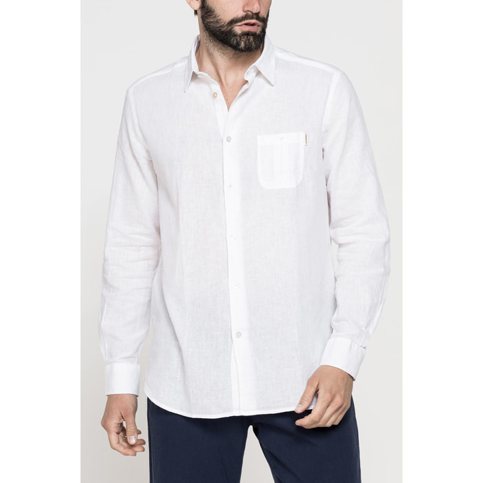 CAMICIA MISTO LINO COTONE IN COLORE TINTA UNITA