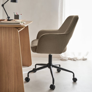 Chaise de bureau à roulettes bouclettes taupe. Jim. L 60 x P 62 x H 89 / 99cm