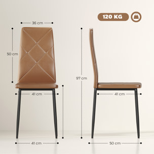 Pack de 4 Sillas de Comedor, Sillas de Cocina Modernas, Tapizadas de Cuero Sintética, Respaldo Alto, Asiento Acolchado, Patas de Acero, Marrón