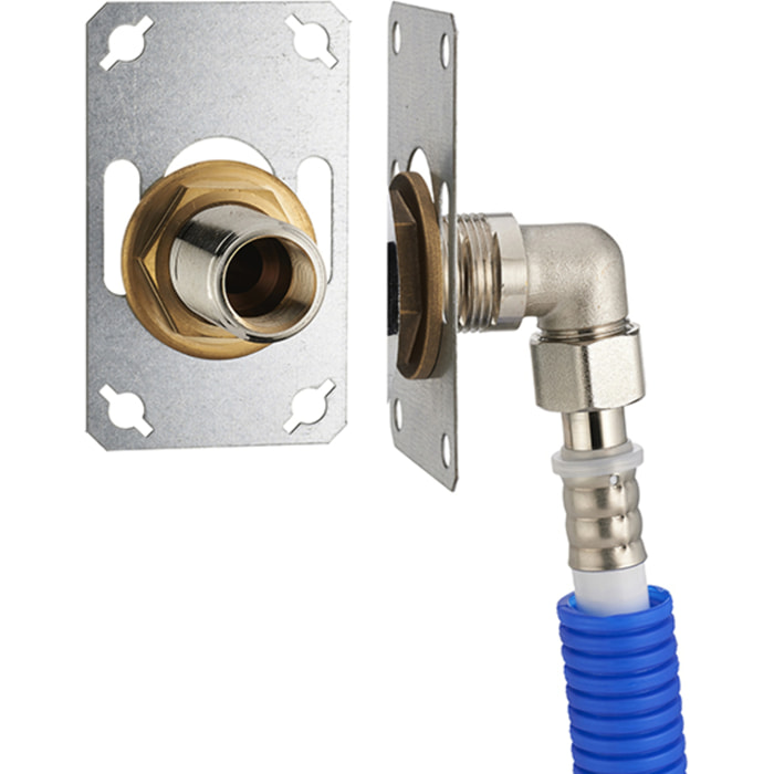 FIXSYSTEM simple : kit complet de fixation d'un robinet mural simple M1/2' (15x21) Coude d'alimentation à sertir profil U sur tube multicouche NOYON & THIEBAULT - Ø 16 mm, sortie femelle 1/2' (15x21) - 3341-16PL1