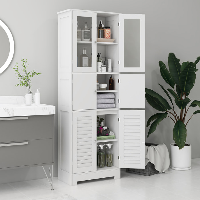 Columna de Baño Mueble Auxiliar de Baño con 6 Puertas Estantes Ajustables Antivuelco Armario de Baño Moderno 60x30x170,5 cm Blanco