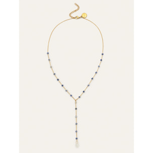 Collar Y Cianita Stones Acero Baño Oro