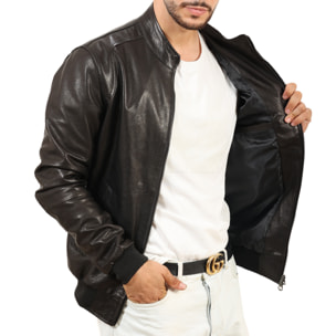 Giubbino in vera pelle di vitello Nero-Slim Fit