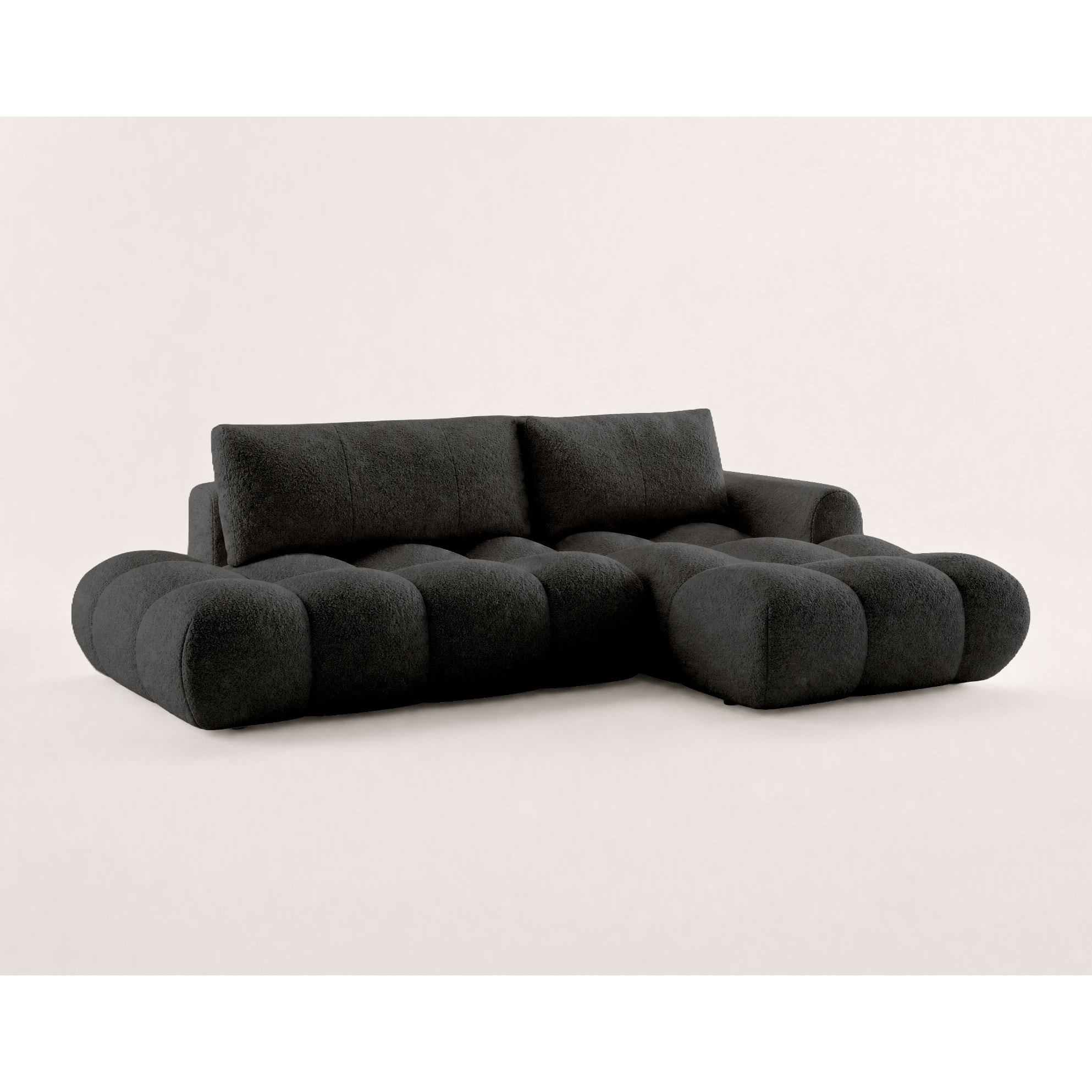 Yulin - Canapé d'angle ouvert droit 4 places convertible avec coffre en tissu bouclette - Noir