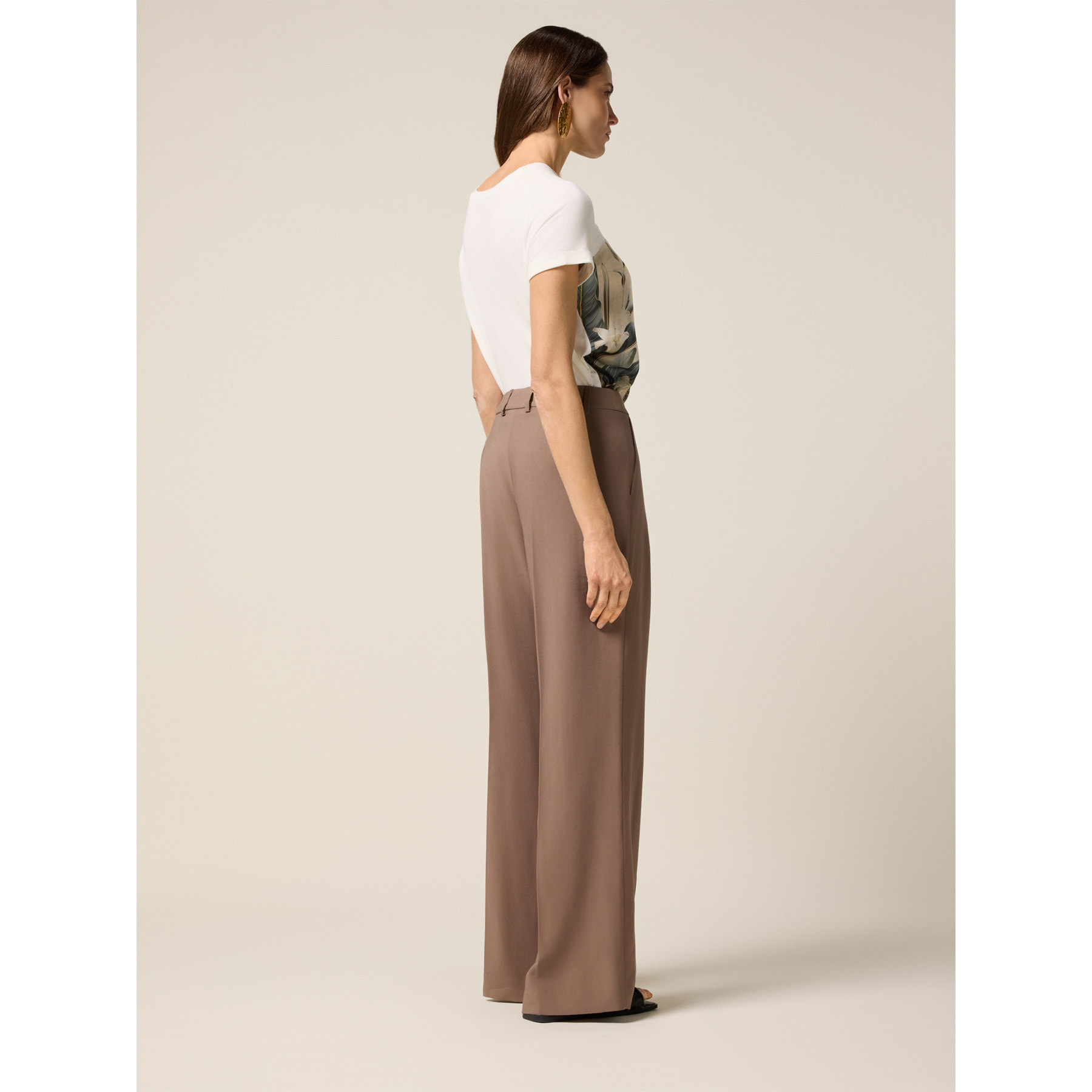 Oltre - Pantaloni palazzo in tessuto misto viscosa - Marrone