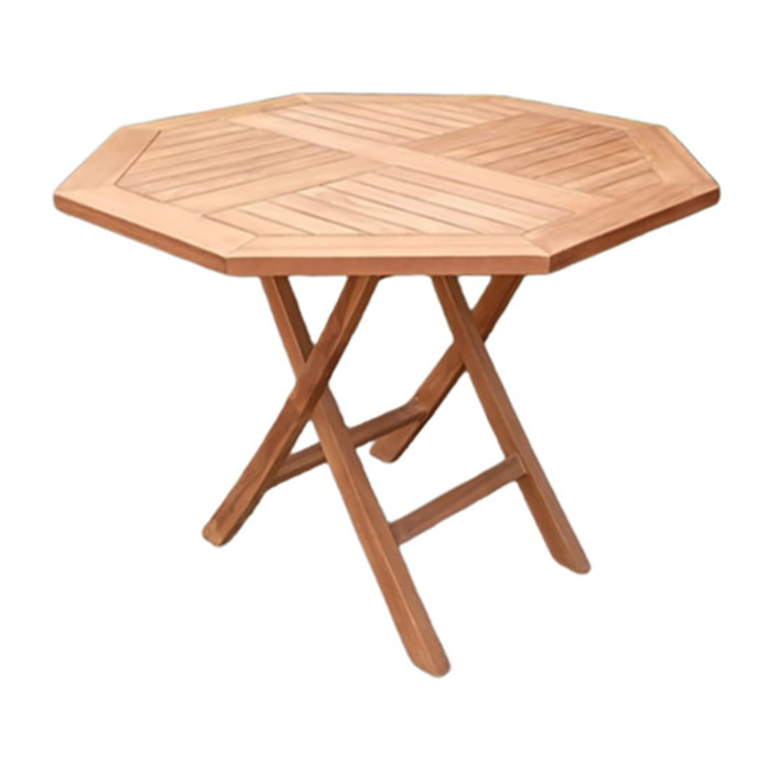 Table de jardin octogonale 100 x 100 cm bois de teck massif - TECKIA