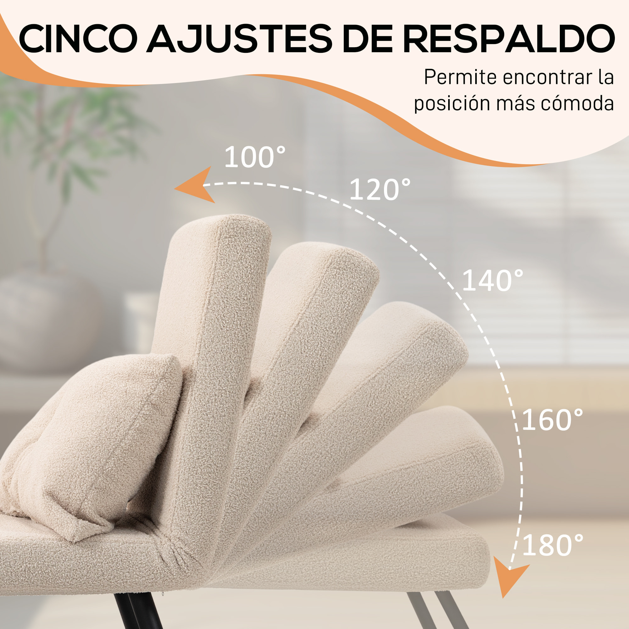 Sofá Cama de 1 Plaza Sofá Cama Plegable Tapizado en Borreguito con Respaldo Ajustable de 5 Niveles y Almohada Acolchada para Oficina Dormitorio Salón 63x73x81 cm Beige