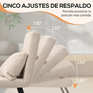 Sofá Cama de 1 Plaza Sofá Cama Plegable Tapizado en Borreguito con Respaldo Ajustable de 5 Niveles y Almohada Acolchada para Oficina Dormitorio Salón 63x73x81 cm Beige