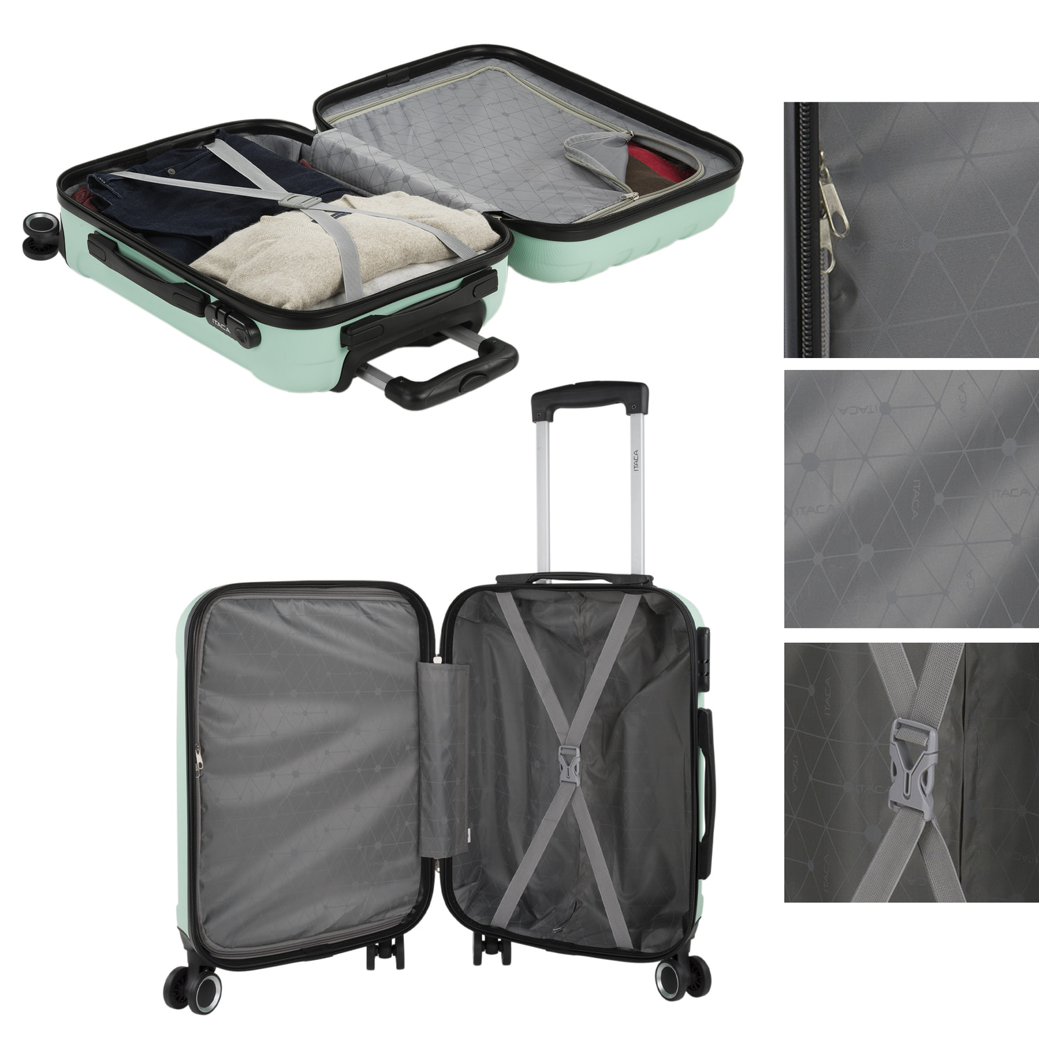 Juego De Trolley Cabina Y Neceser Itaca Havel Menta