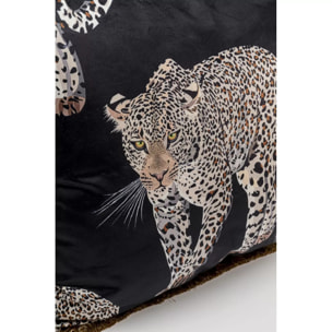 Coussin à franges noir léopard Kare Design