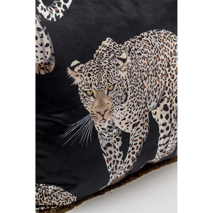 Coussin à franges noir léopard Kare Design
