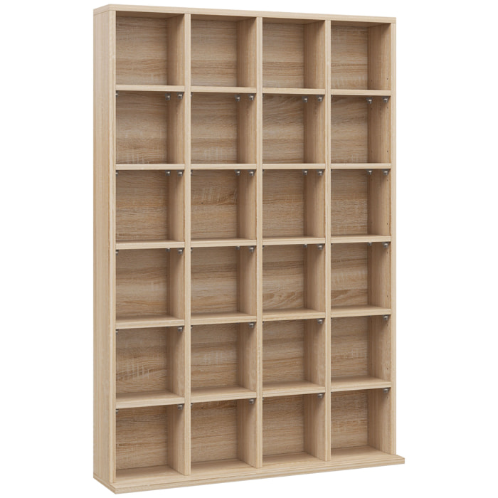 Étagère rangement CD/DVD meuble de rangement pour 480 CDs 24 compartiments réglables en hauteur 89 x 20 x 130 cm naturel