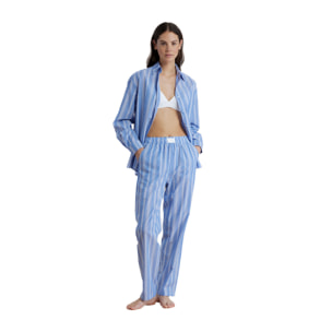 Pigiama donna in cotone con top stile camicia e pantalone lungo articolo stripes Noidinotte