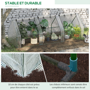 Mini serre de jardin serre à tomates 270L x 90l x 90H cm acier PE haute densité 140 g/m² anti-UV 3 fenêtres avec zip enroulables blanc