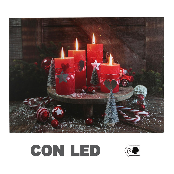 Quadro in legno con led candele rosse cm40x30x1,8