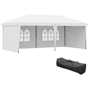Carpa Plegable 6x3 m, Pop-up, con 4 Laterales Desmontables, Cenador de Jardín con 2 Ventanas Visibles, Bolsa de Transporte, Impermeable, Anti-UV, Gazebo para Camping, Fiestas, Exterior Blanco