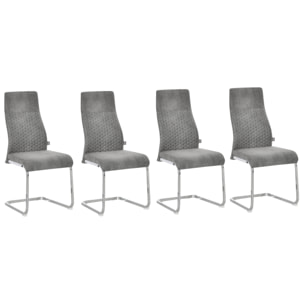 HOMCOM Set de 4 Sillas de Comedor Tapizadas en Terciopelo con Asiento Acolchado y Patas de Metal Sillas Cantilever Modernas 45x61x98 cm Gris