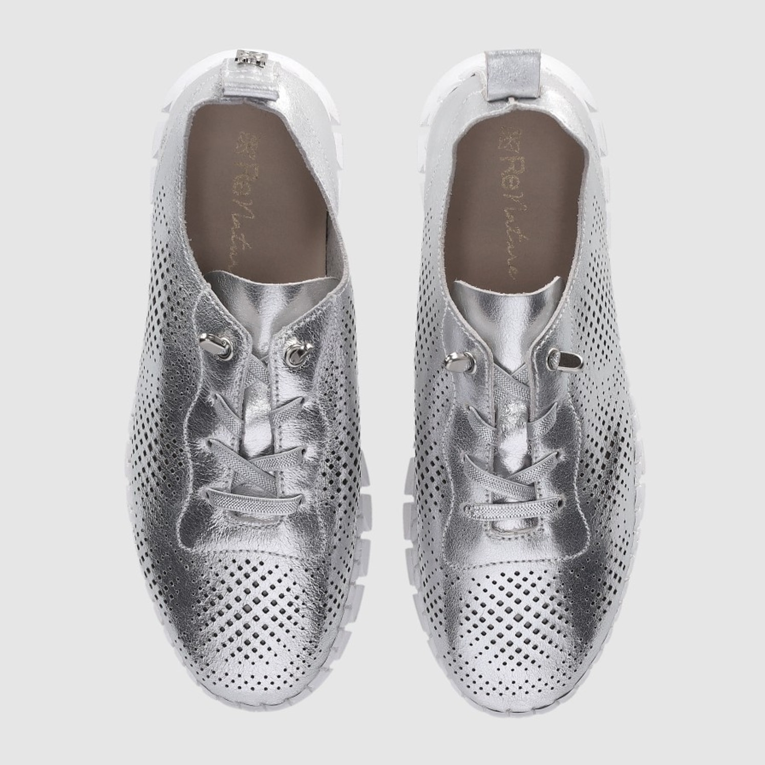 Zapatos de Piel - Plata - Tacón: Bajo