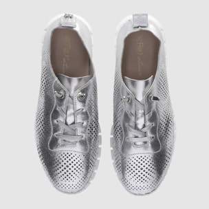 Zapatos de Piel - Plata - Tacón: Bajo
