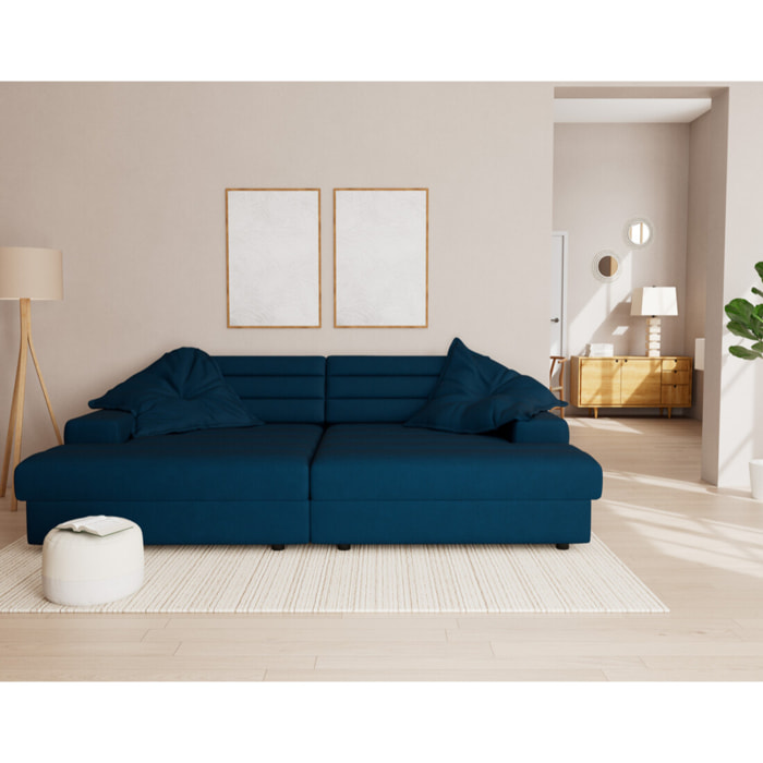 Giulia - canapé droit 4 places double méridienne - assise profonde - en tissu texturé - Bleu