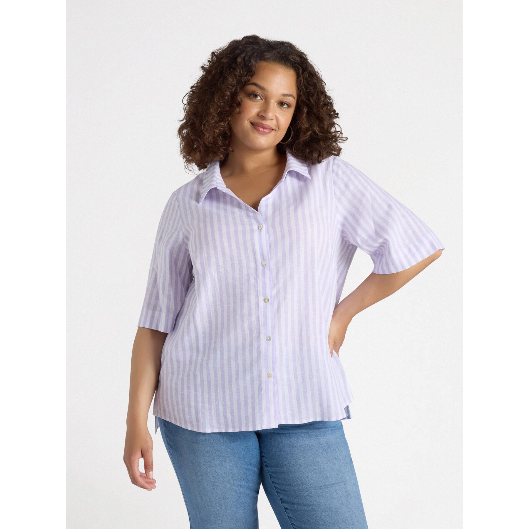 Fiorella Rubino - Camisa de rayas de lino y viscosa. - Violeta